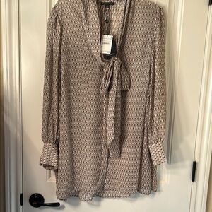 Adrianna Papell Tan Tie Front Relaxed Blouse